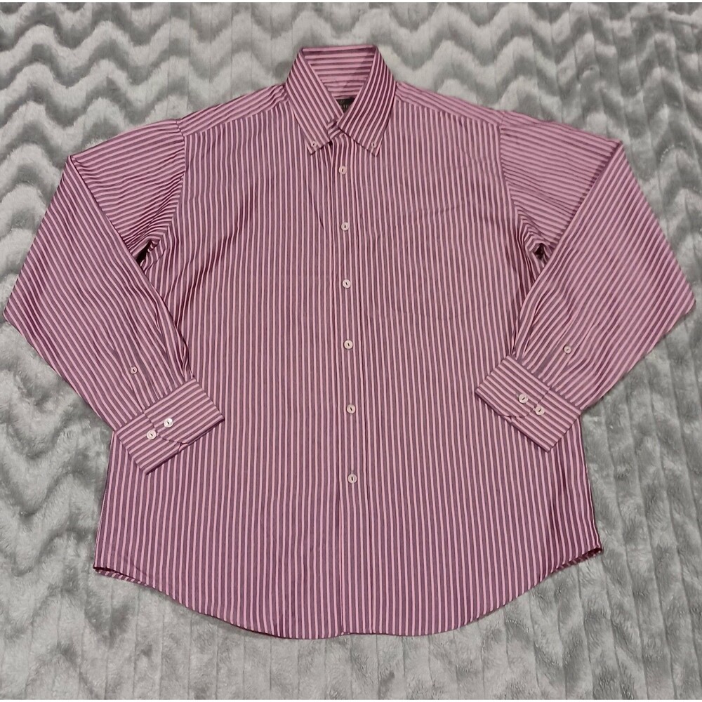 Bugatchi Uomo Mens Size M Pink Striped Long Sleeve Button Down Shirt